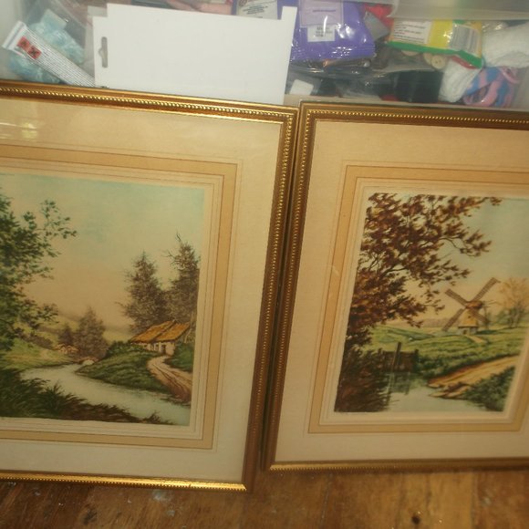 vintage framed etching prints.by Pierre set of 2 - Picture 1 of 8